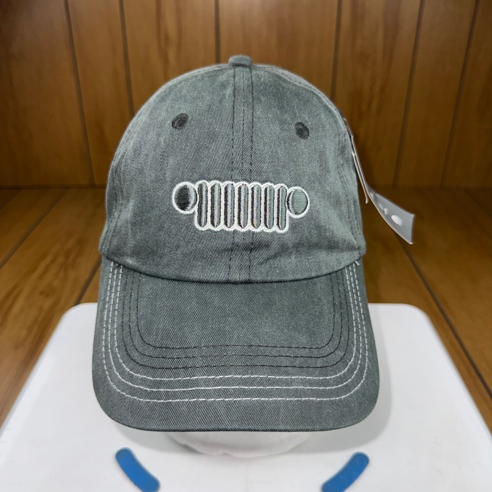 Jeep Grill Snap Back Cap Gray Washed Cotton Hat Official FCA Licensed
